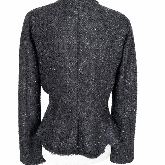 Kenneth Cole Reaction Black Metallic Tweed Jacket | Ruffle Trim - Picture 2 of 4